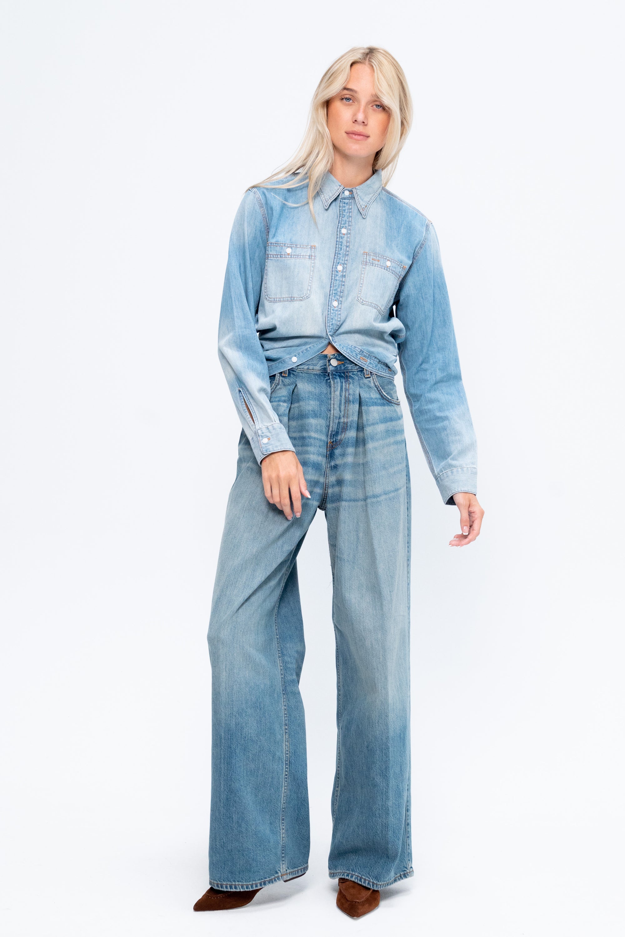 Warp Around Denim Work Shirt, River Blue