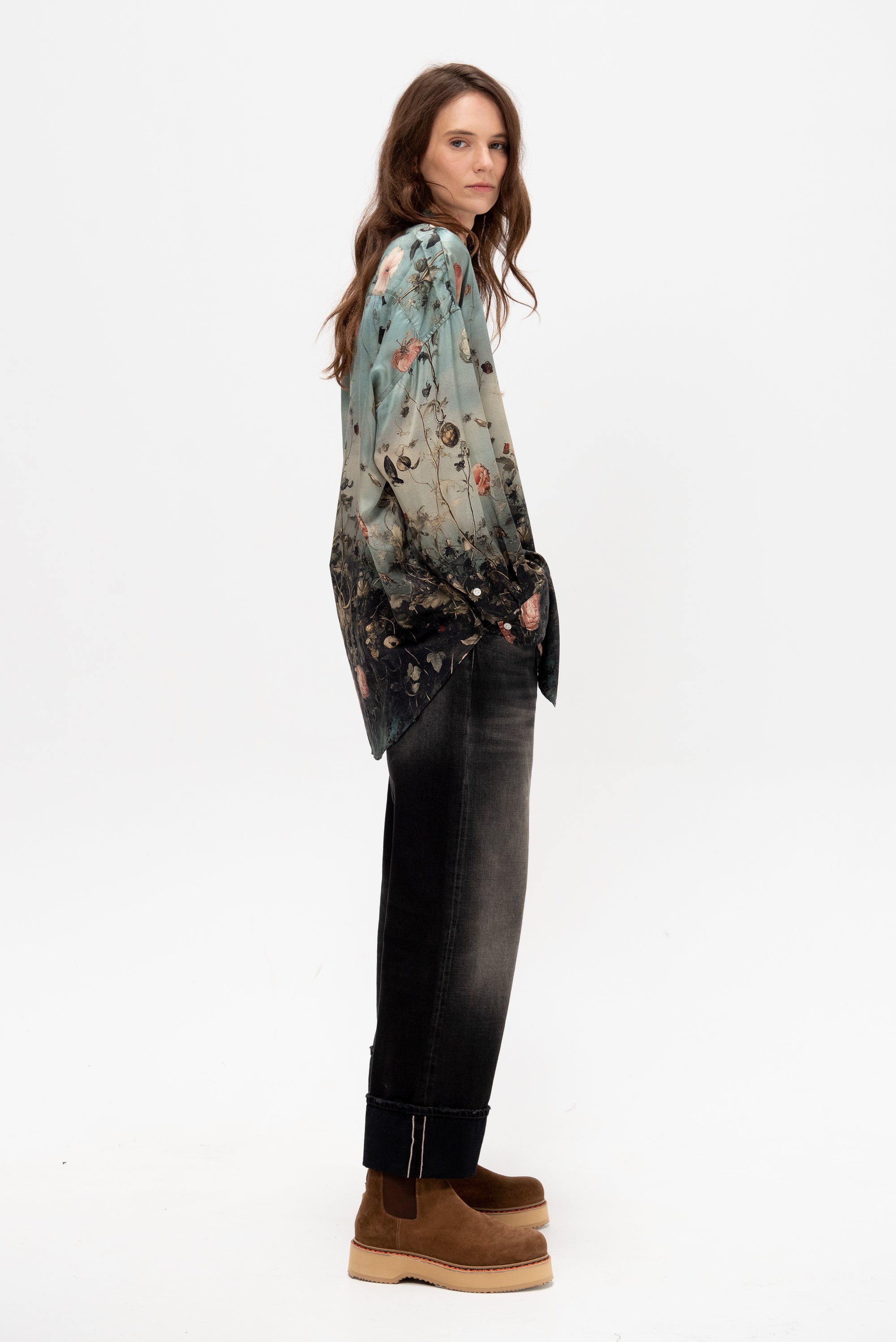Drop Neck Shirt, Dipped Black Turquoise
