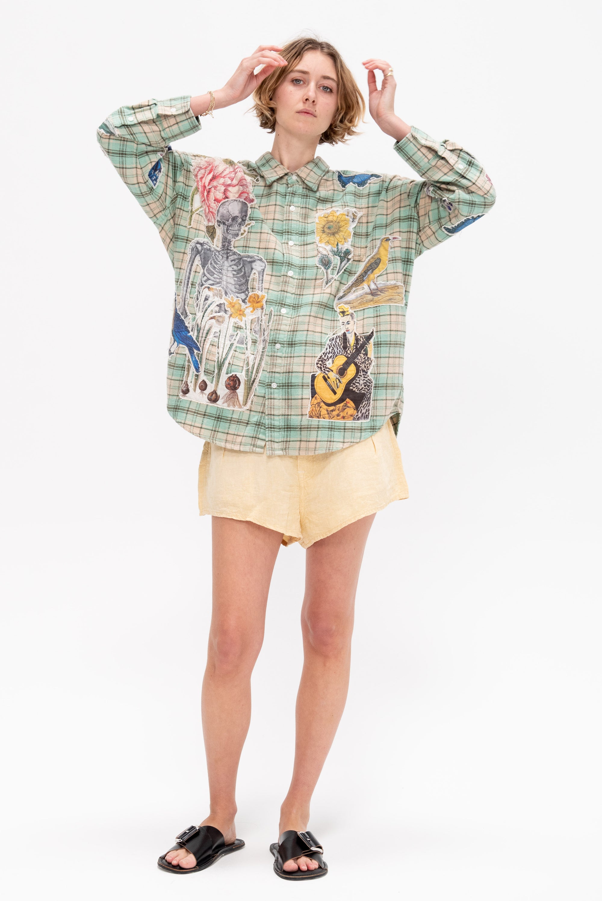 Drop Neck Shirt, Green Plaid