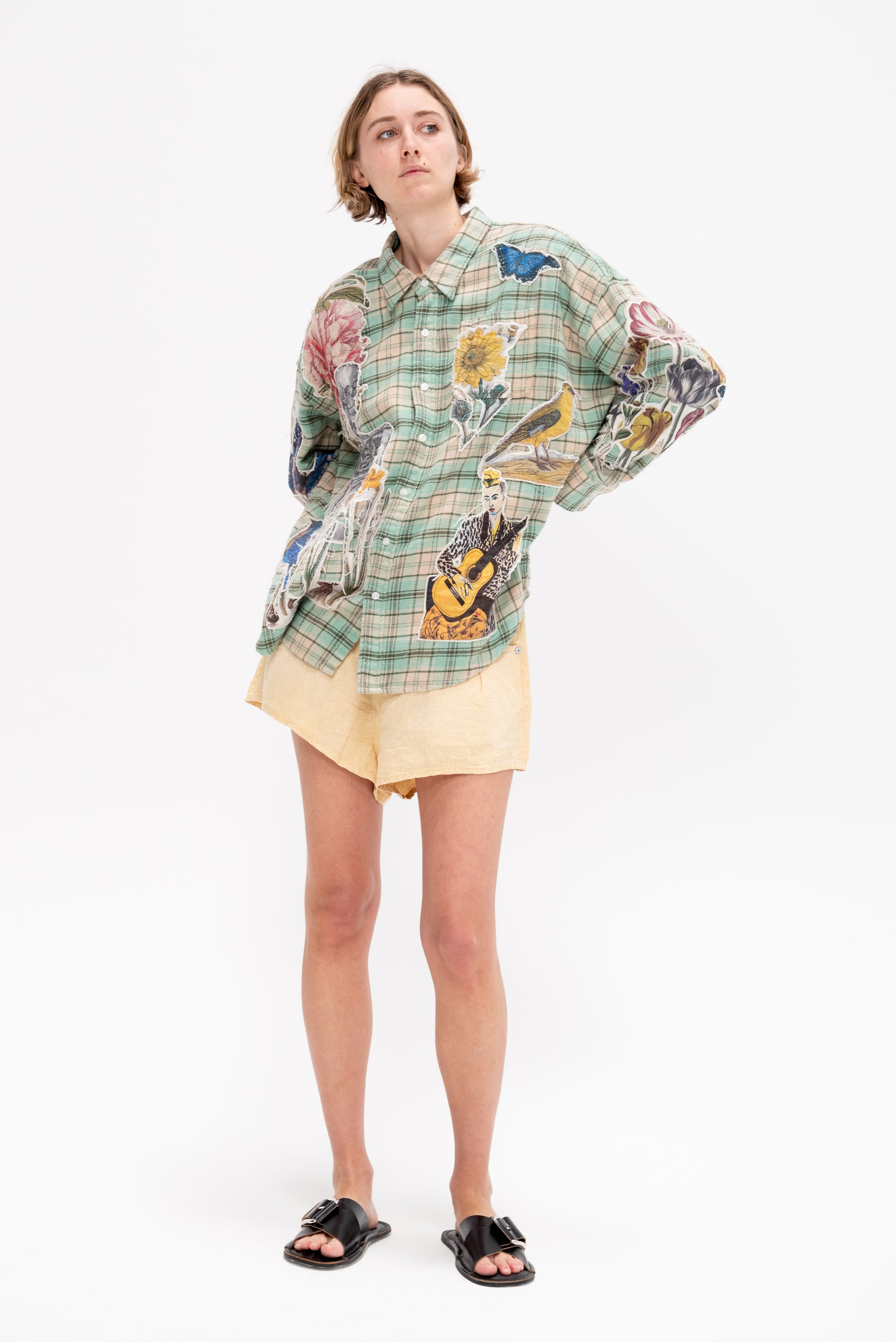 Drop Neck Shirt, Green Plaid