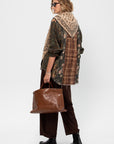 Multi-Strip Drop Neck Shirt, Multi-Print Brown