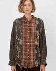 Multi-Strip Drop Neck Shirt, Multi-Print Brown