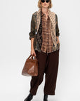 Multi-Strip Drop Neck Shirt, Multi-Print Brown