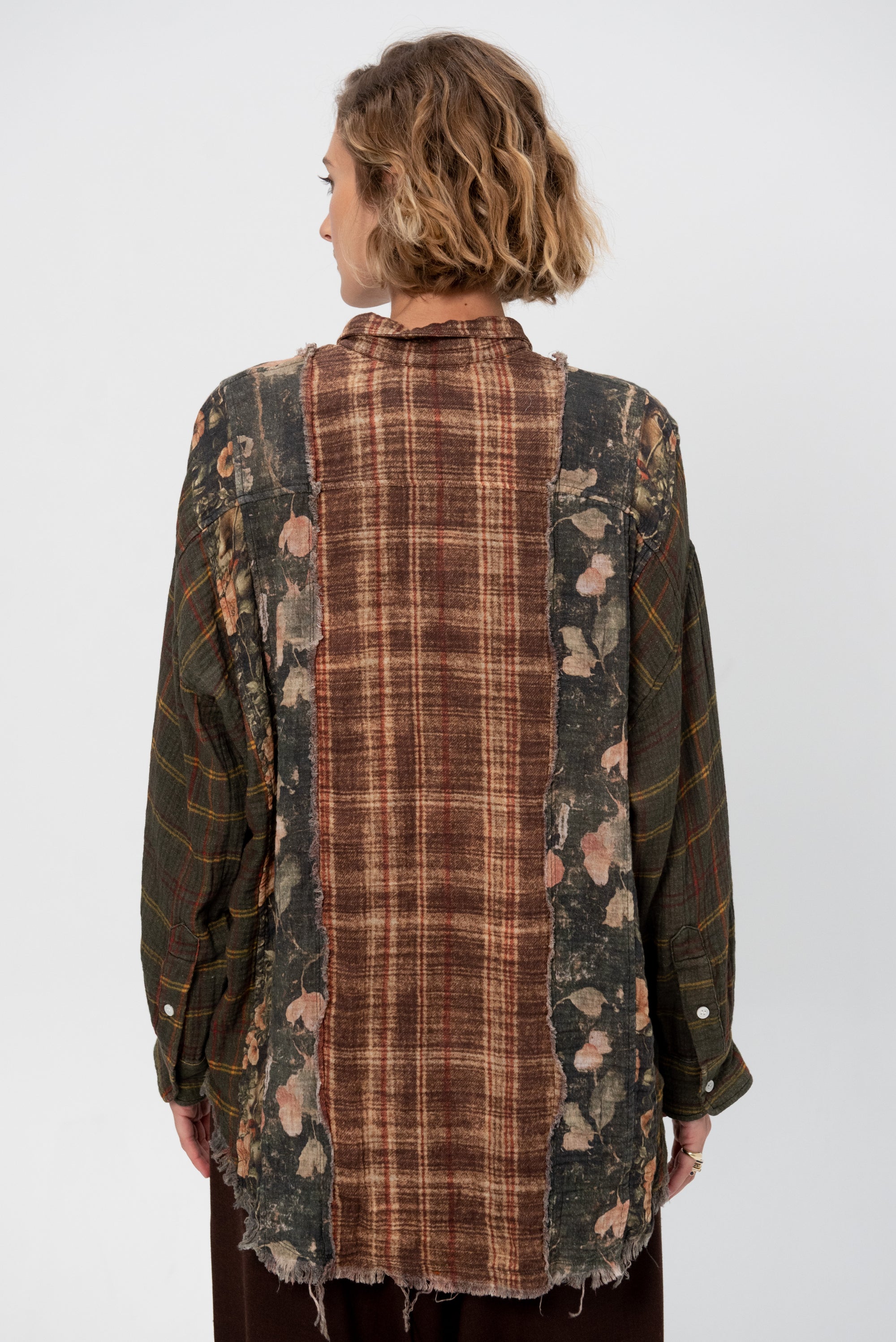 Multi-Strip Drop Neck Shirt, Multi-Print Brown