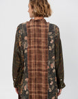 Multi-Strip Drop Neck Shirt, Multi-Print Brown