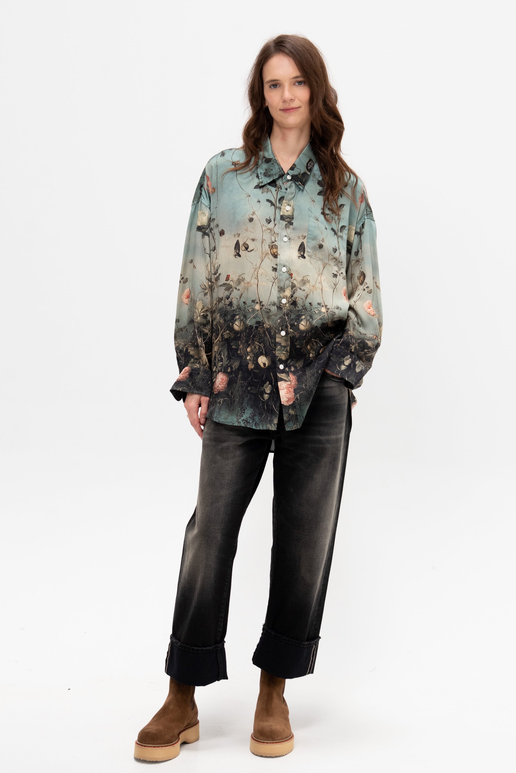 Drop Neck Shirt, Dipped Black Turquoise