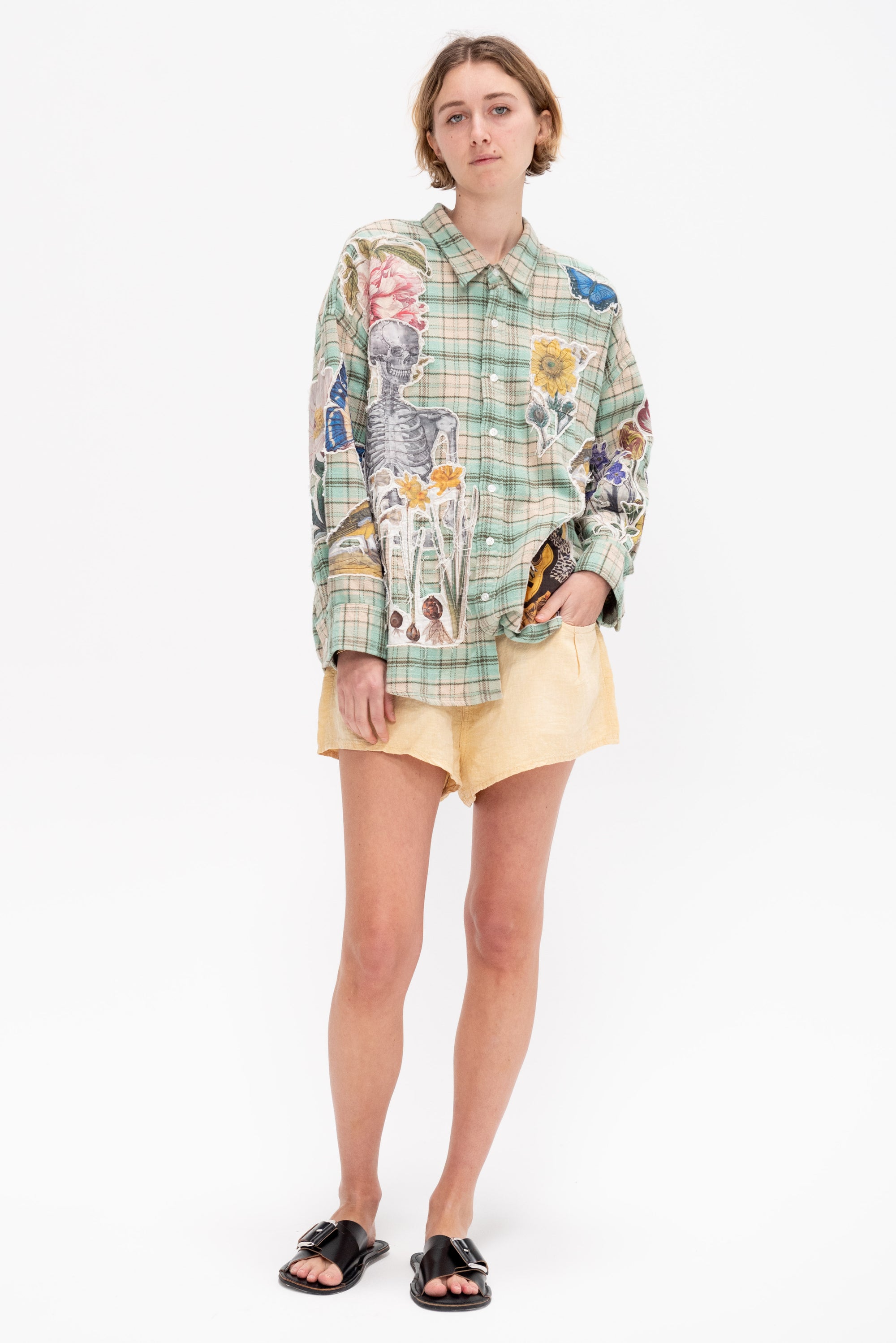 Drop Neck Shirt, Green Plaid
