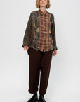 Multi-Strip Drop Neck Shirt, Multi-Print Brown