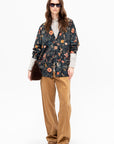 Printed Boyfriend Cardigan, Floral with Angels Black