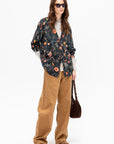 Printed Boyfriend Cardigan, Floral with Angels Black