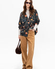 Printed Boyfriend Cardigan, Floral with Angels Black