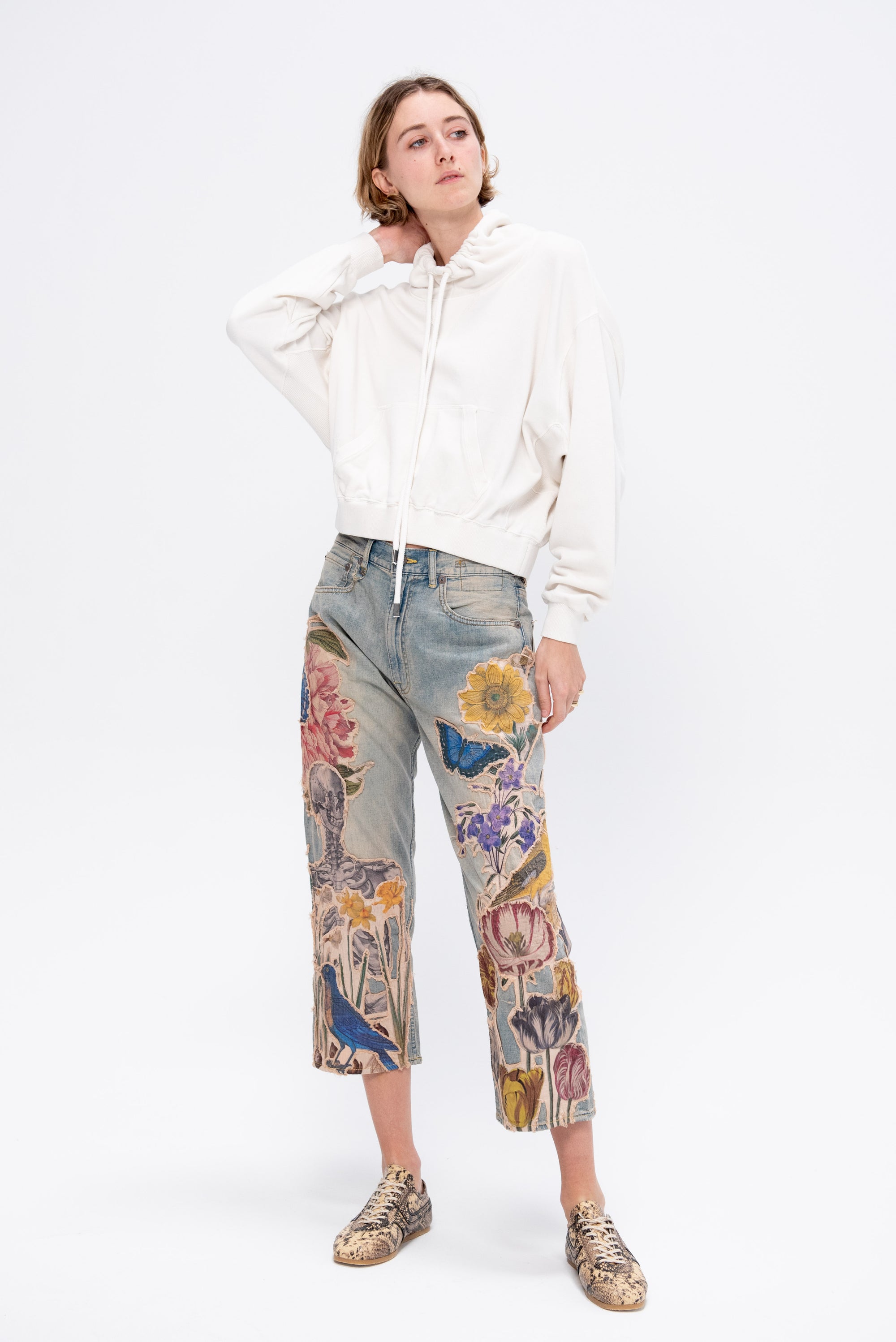 Funnel Neck Cropped Popover, Ecru