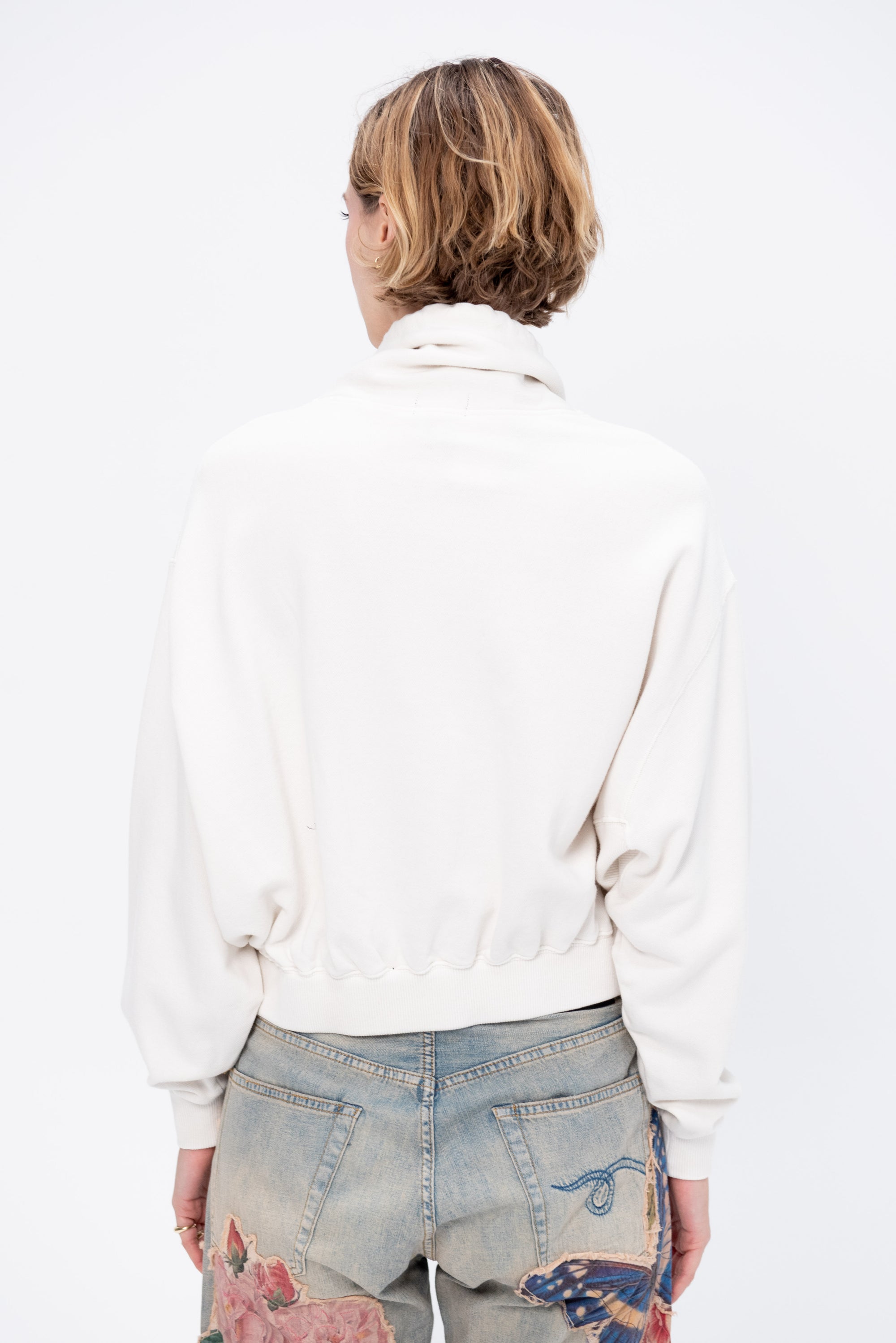 Funnel Neck Cropped Popover, Ecru