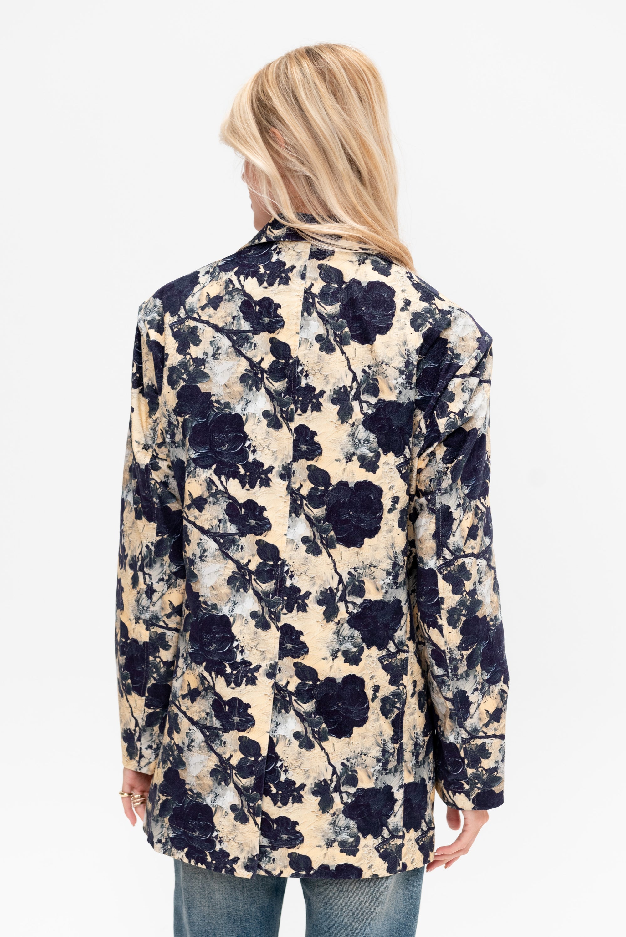 Oversized Ragged Blazer, Black &amp; Cream Floral