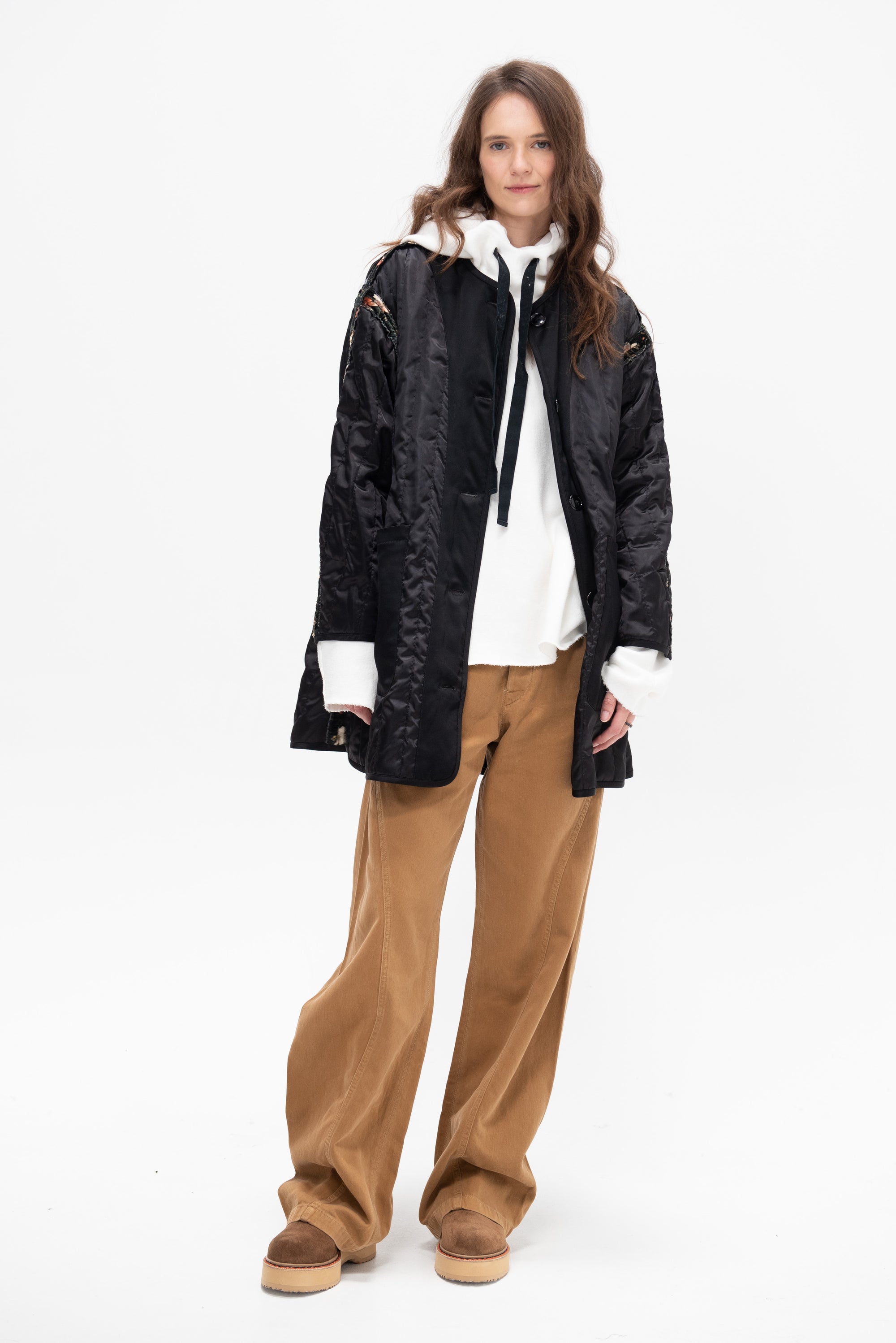 Padded Taped Liner Coat, Multifloral Black