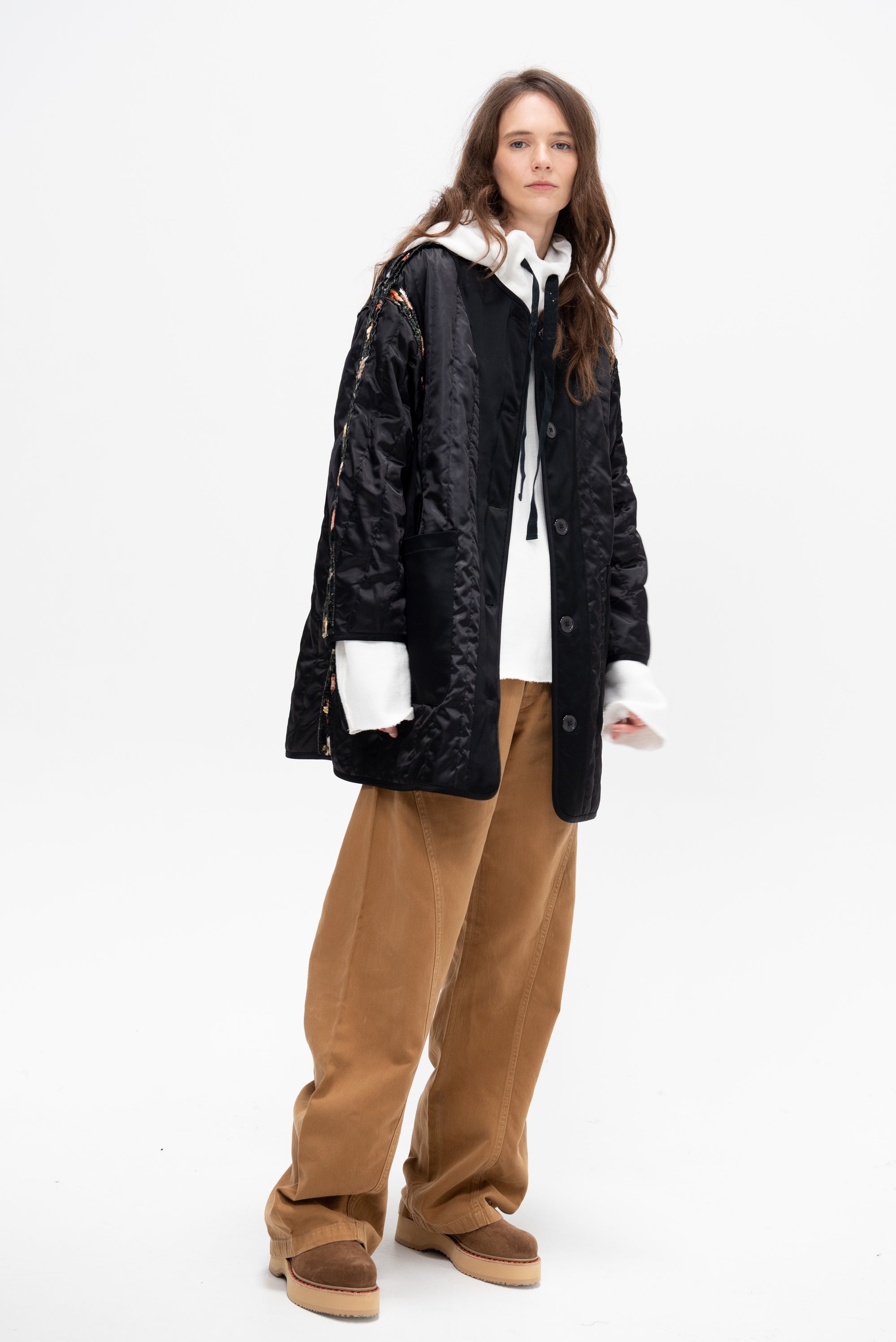 Padded Taped Liner Coat, Multifloral Black