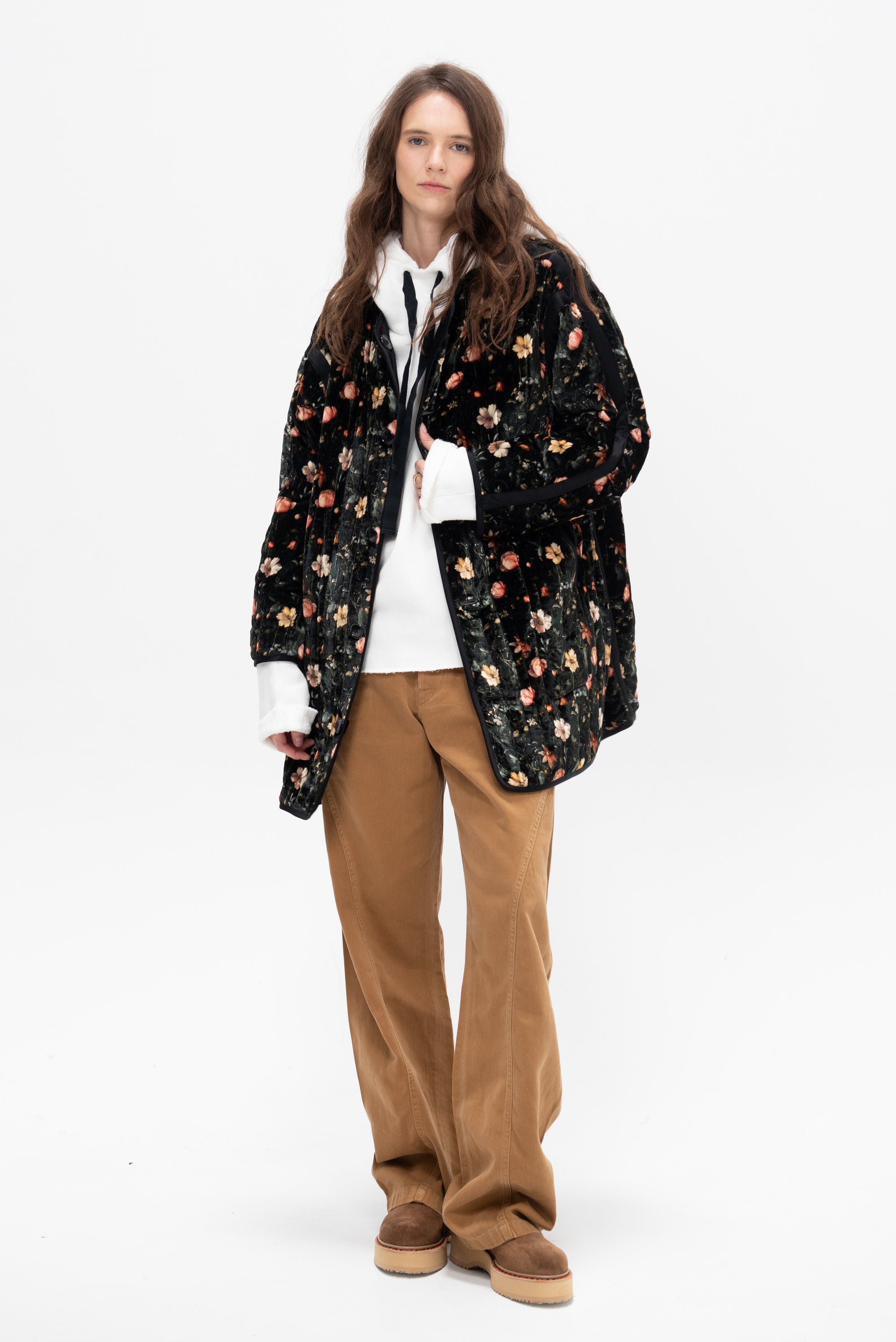 Padded Taped Liner Coat, Multifloral Black
