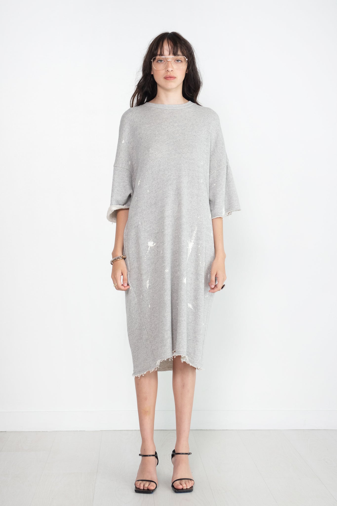 R13 - Grunge T-Shirt Dress, Heather Grey