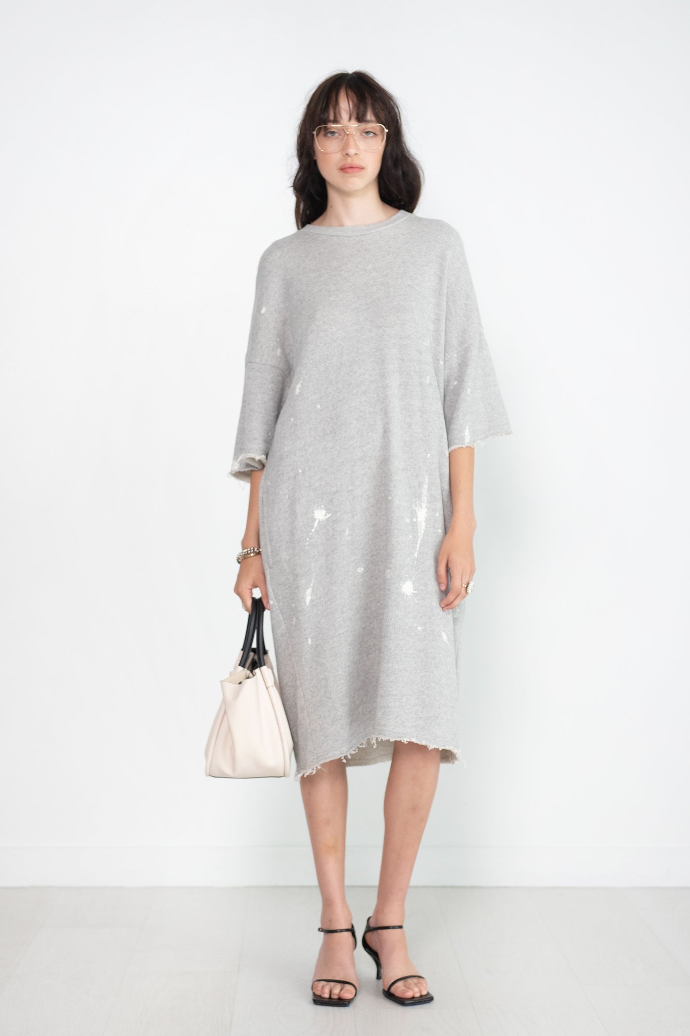 R13 - Grunge T-Shirt Dress, Heather Grey