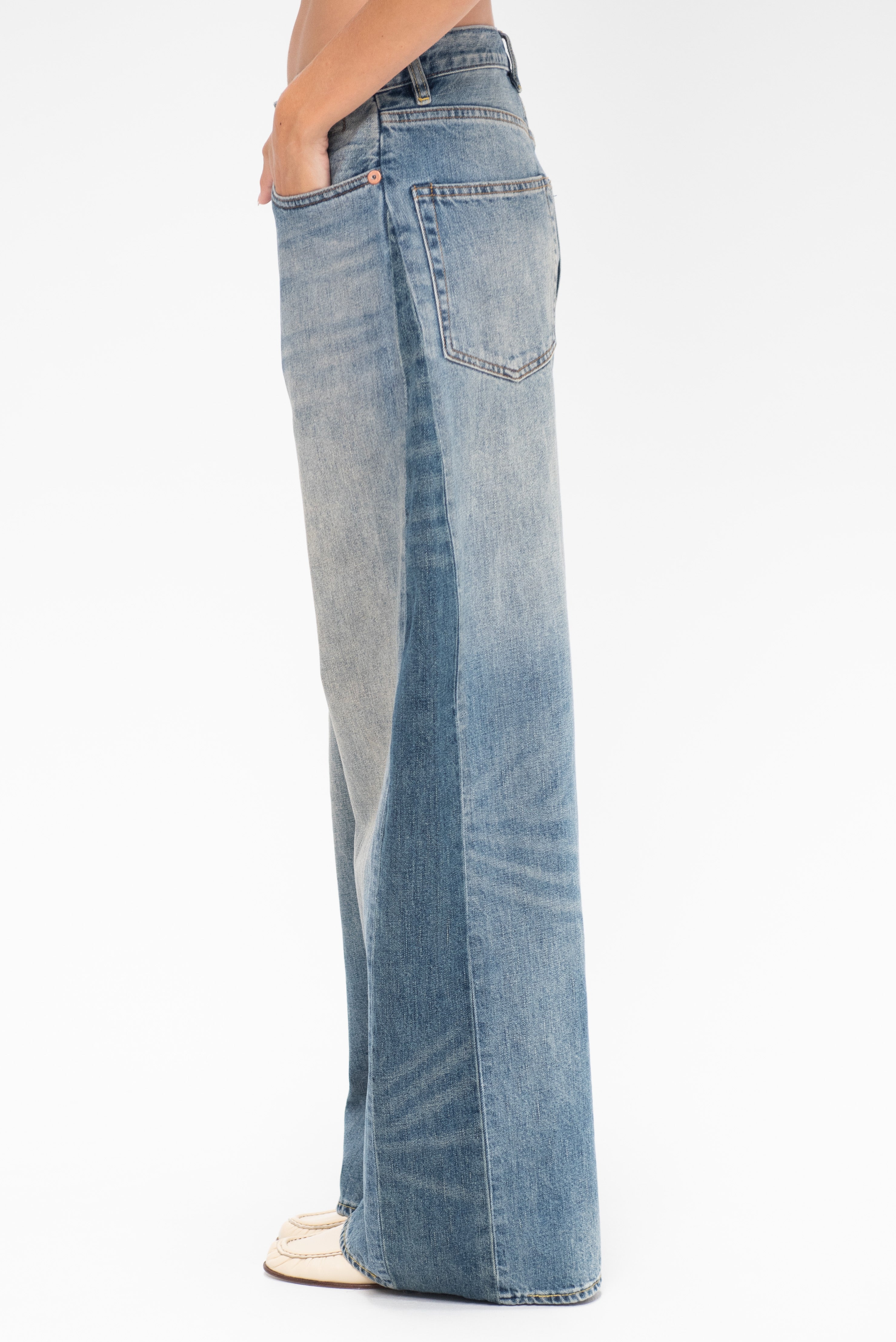 R13 Insert D'arcy Loose Jean, Vintage Indigo Colorblock