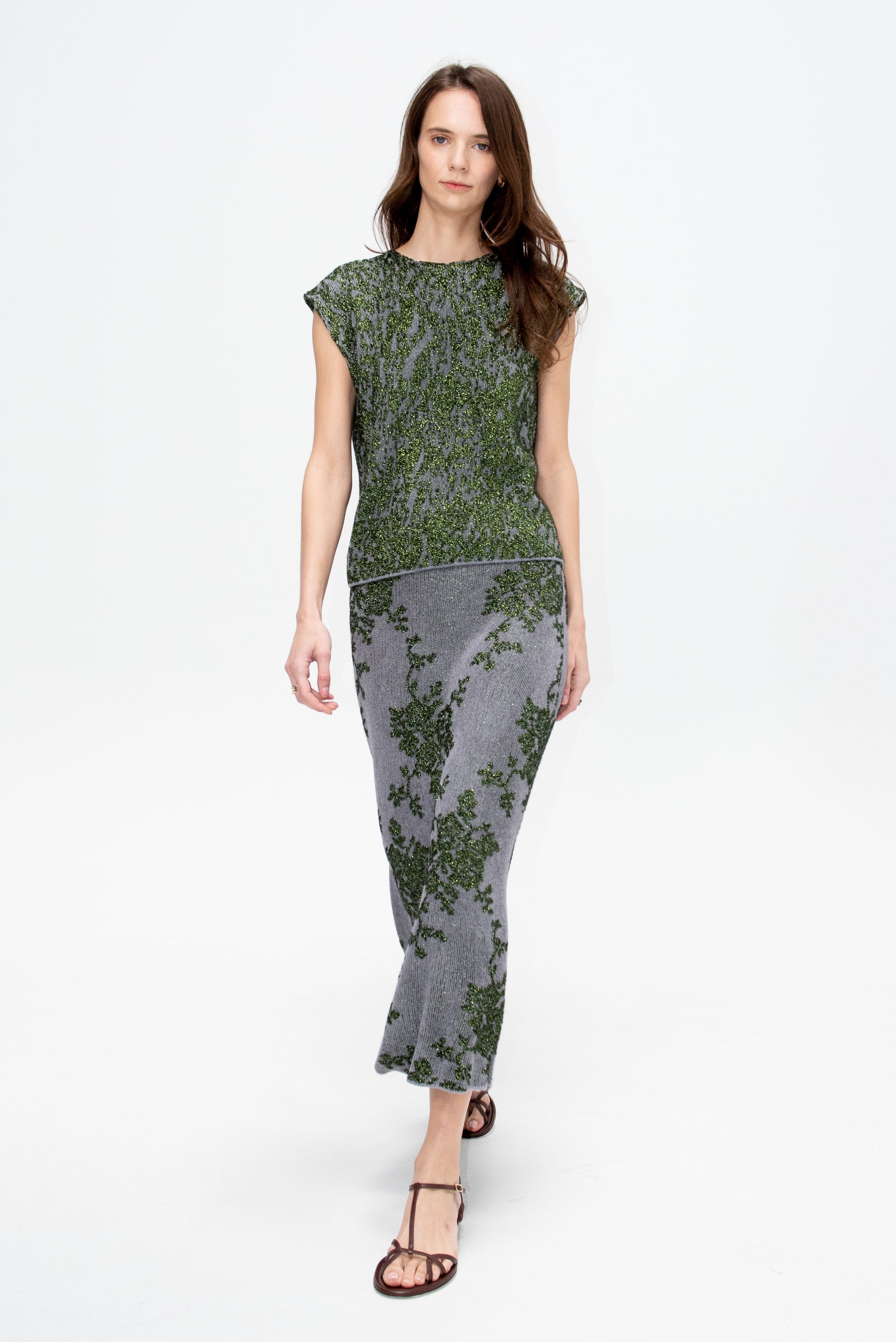 Broccada Skirt, Dove Green