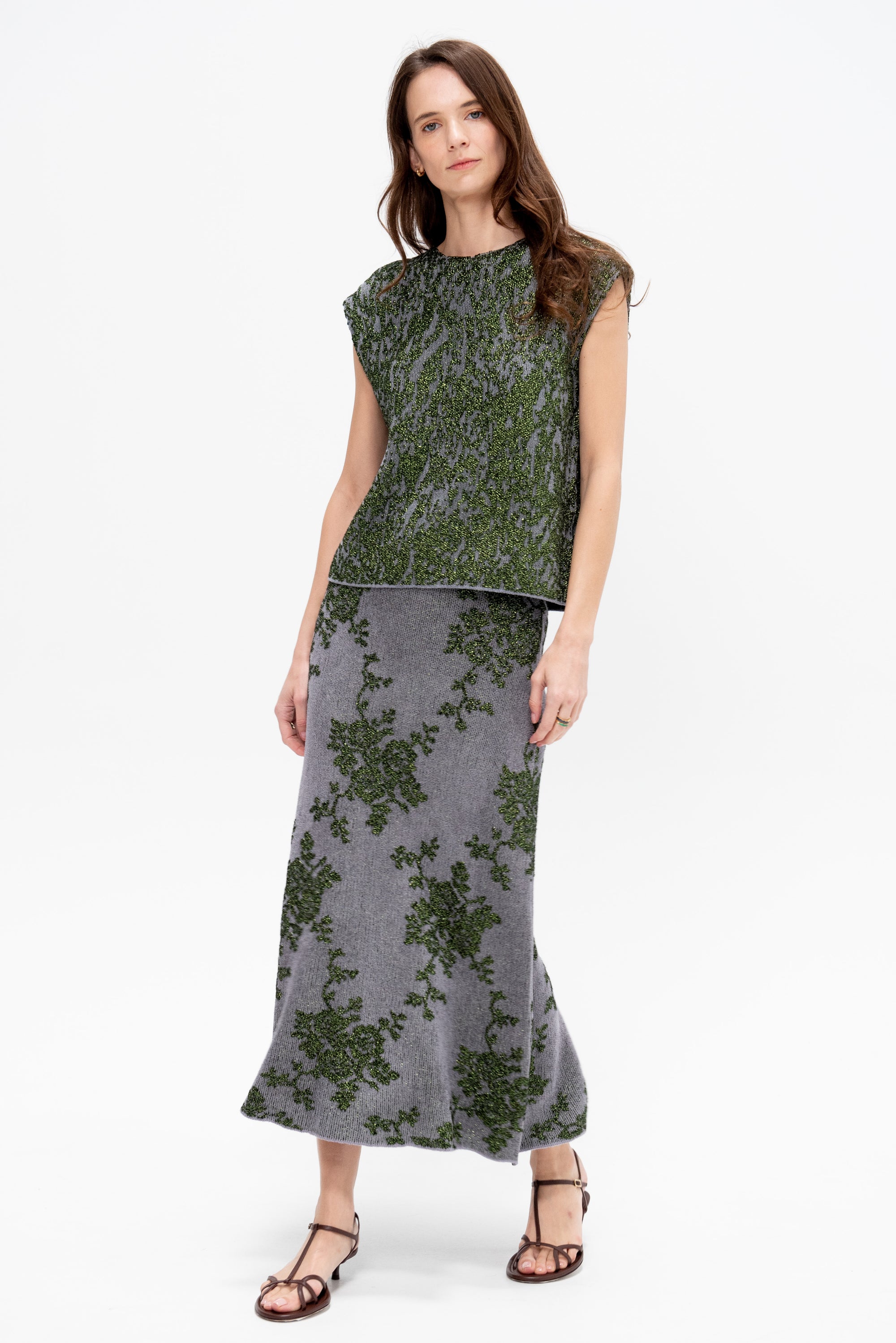 Broccada Skirt, Dove Green