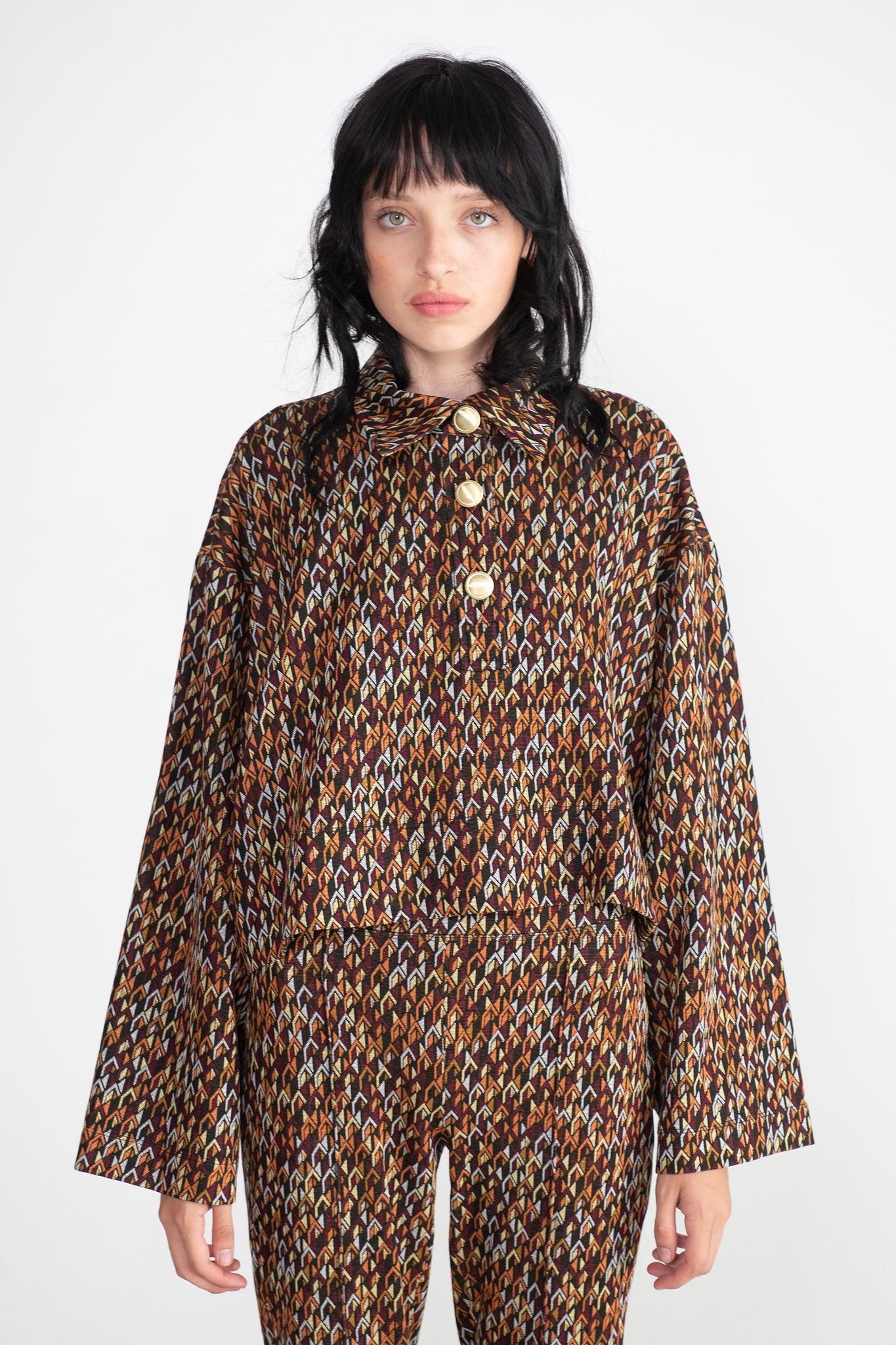 ROSETTA GETTY - Long Sleeve Cropped Oversized Polo, Chevron