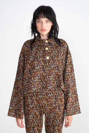 ROSETTA GETTY - Long Sleeve Cropped Oversized Polo, Chevron