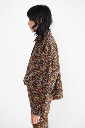 ROSETTA GETTY - Long Sleeve Cropped Oversized Polo, Chevron