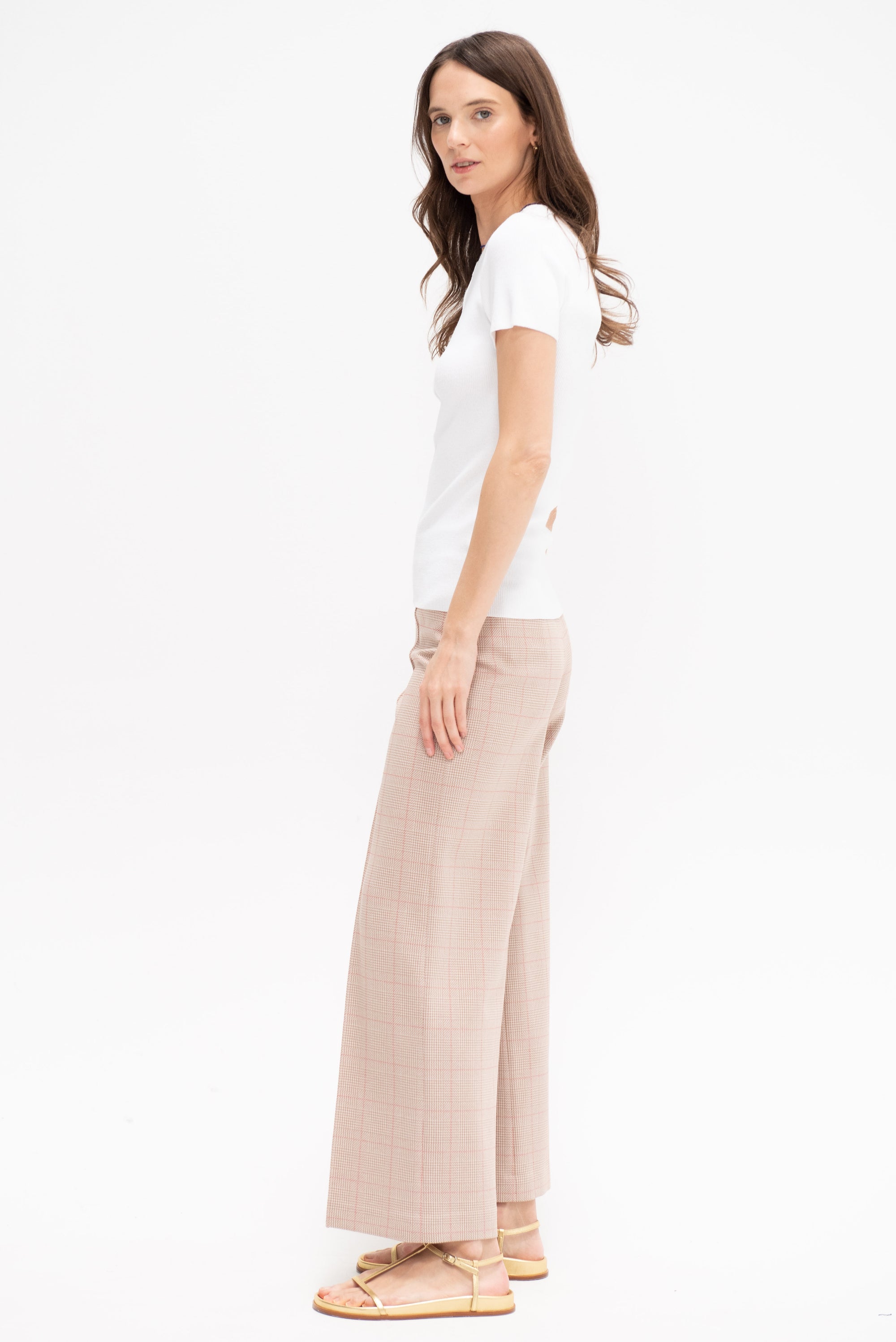 Pull On Cropped Trouser, Caramel and Red