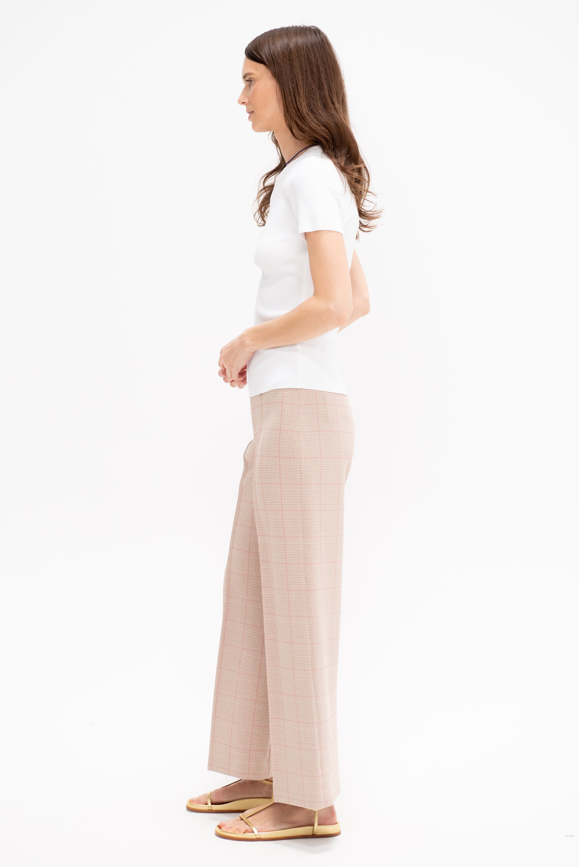 Pull On Cropped Trouser, Caramel and Red