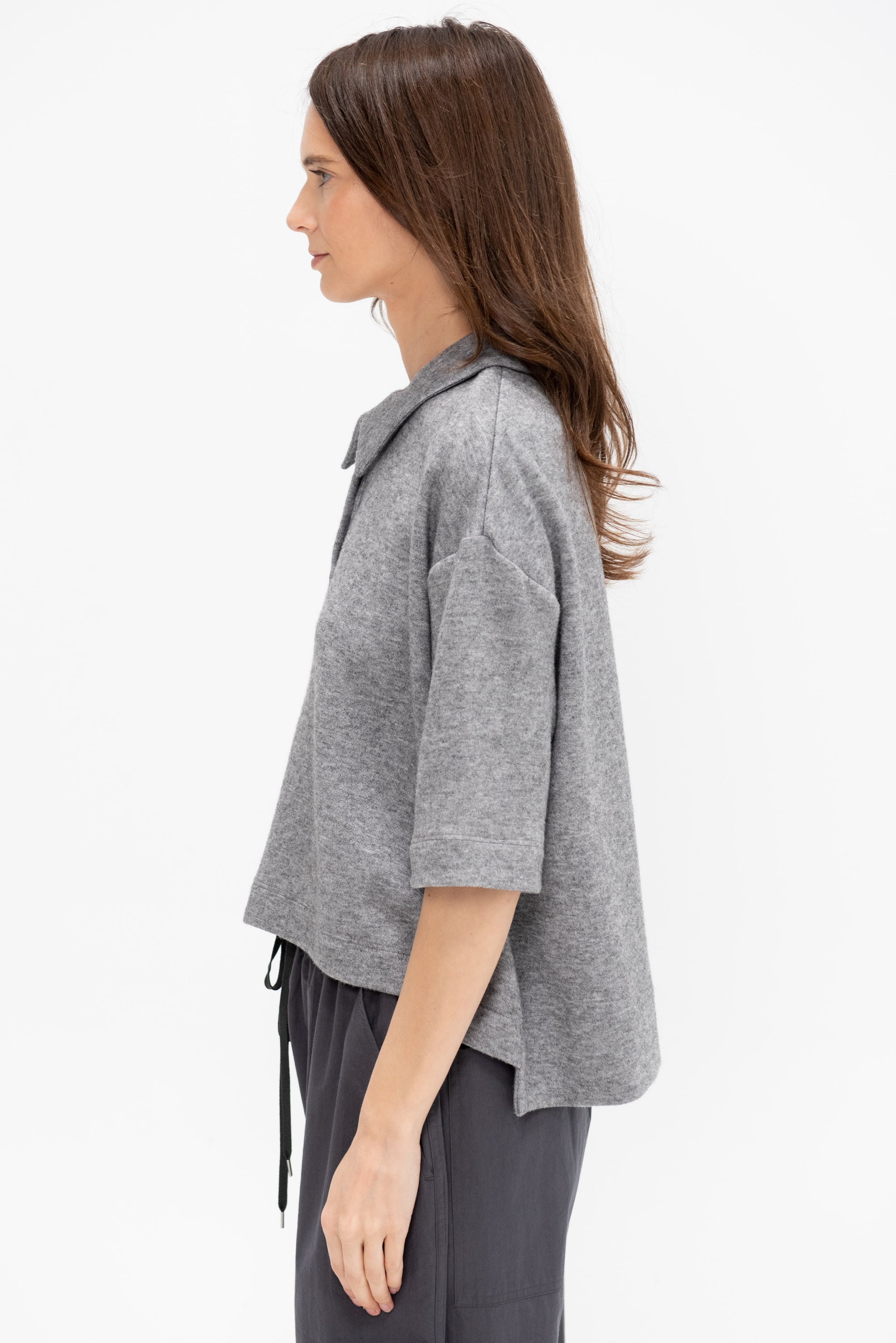 Cropped Oversized Polo, Grey