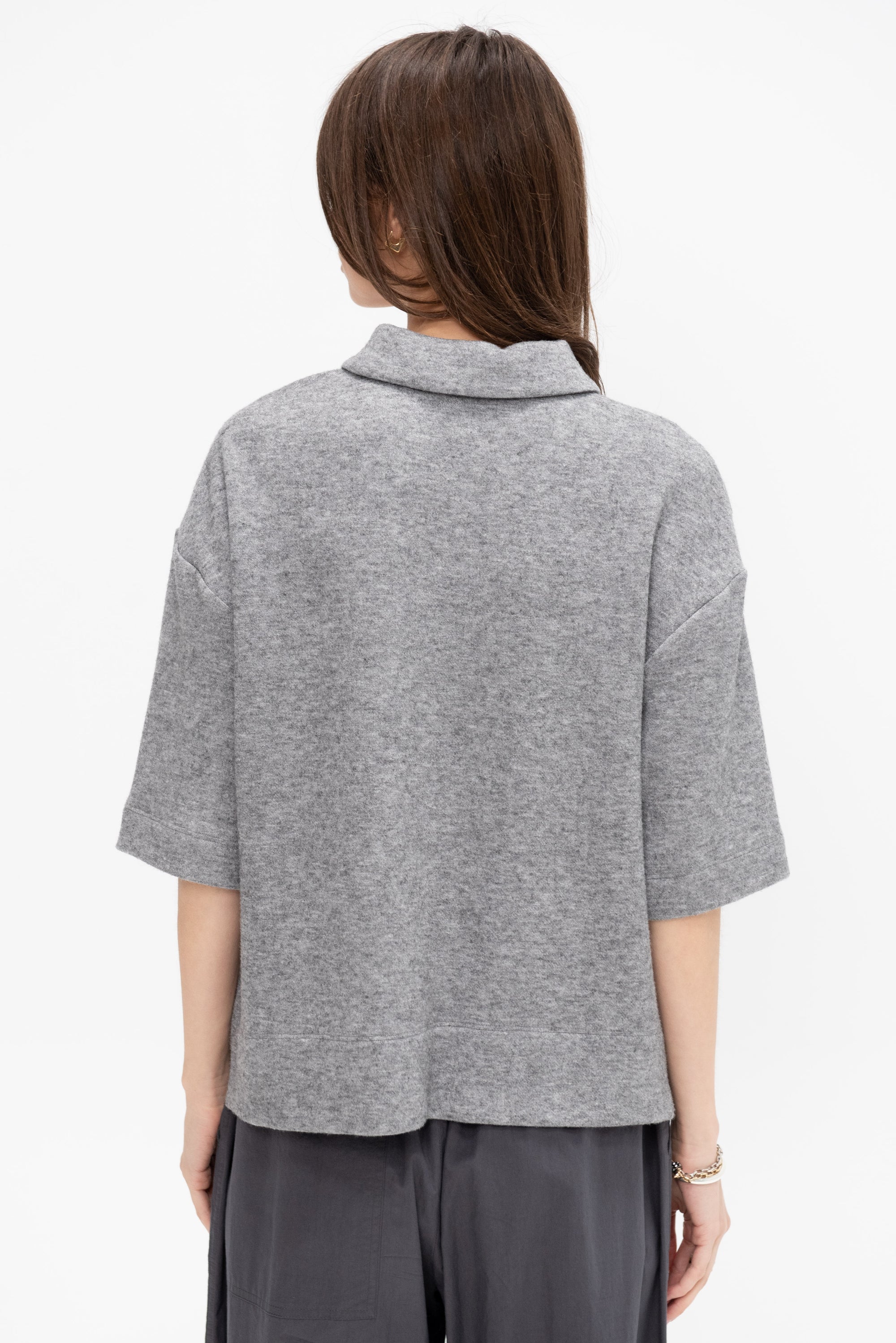 Cropped Oversized Polo, Grey