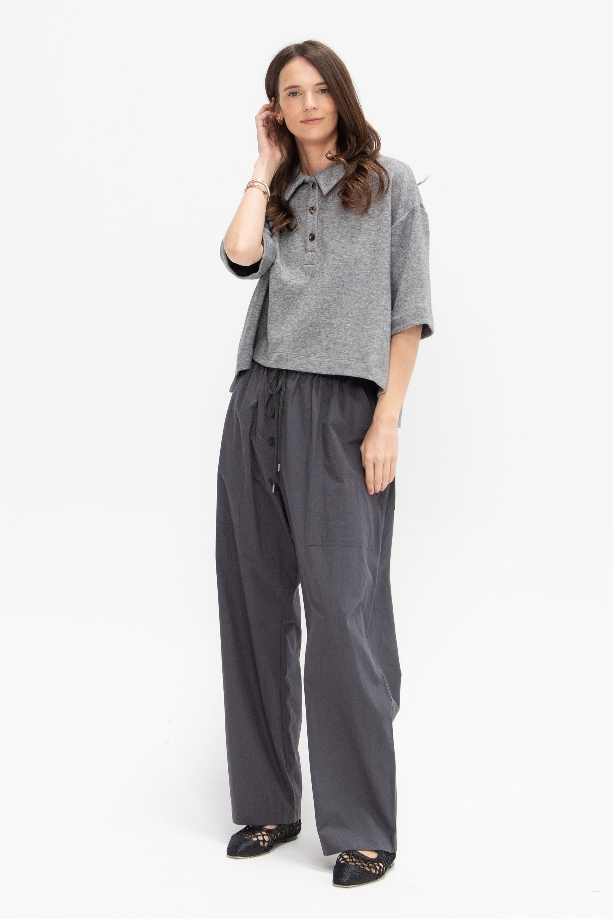Cropped Oversized Polo, Grey