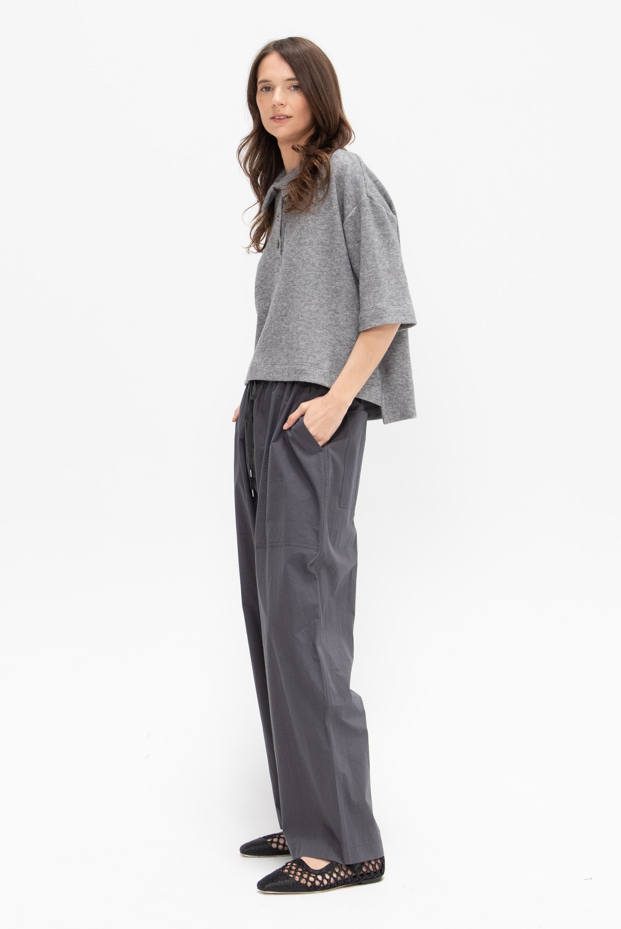 Cropped Oversized Polo, Grey