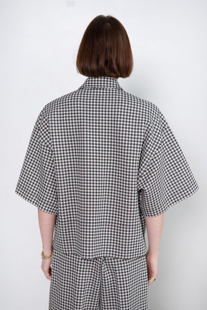 ROSETTA GETTY - Cropped Oversized Polo - Gingham, Black & Ivory