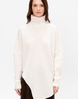 Rib Paneled Turtleneck Sweater, Ivory