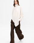 Rib Paneled Turtleneck Sweater, Ivory