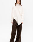 Rib Paneled Turtleneck Sweater, Ivory