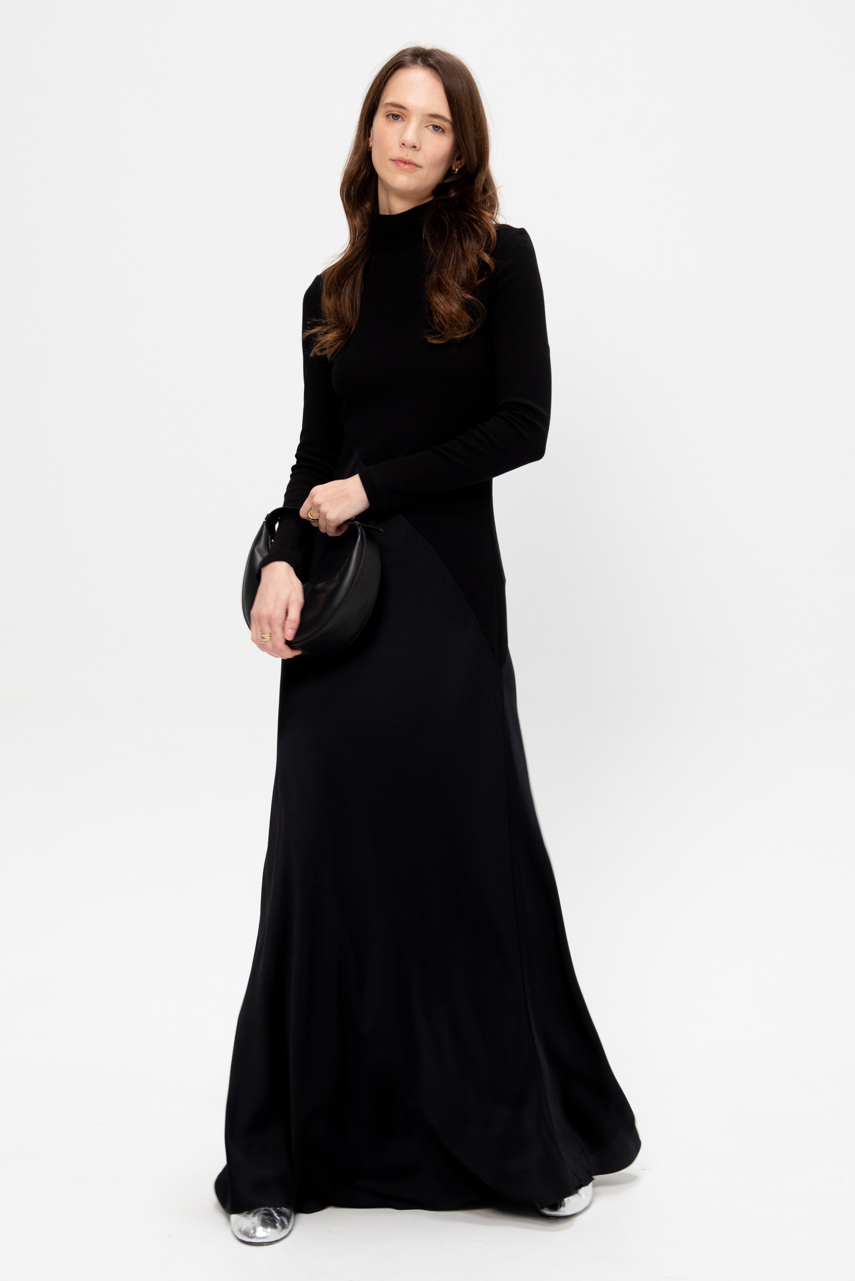 Rosetta Getty Bias Turtleneck Combo Maxi Dress, Black – Kick Pleat