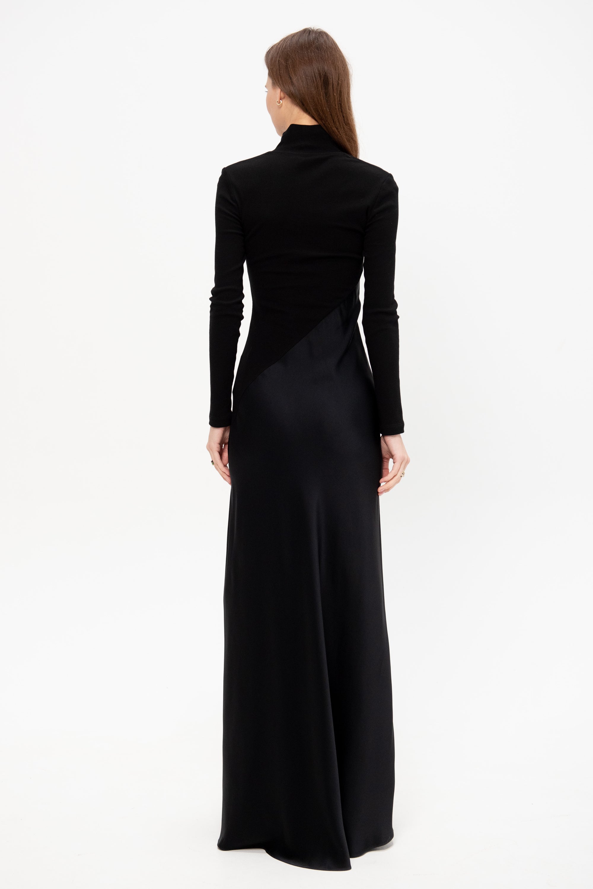 Bias Turtleneck Combo Maxi Dress, Black