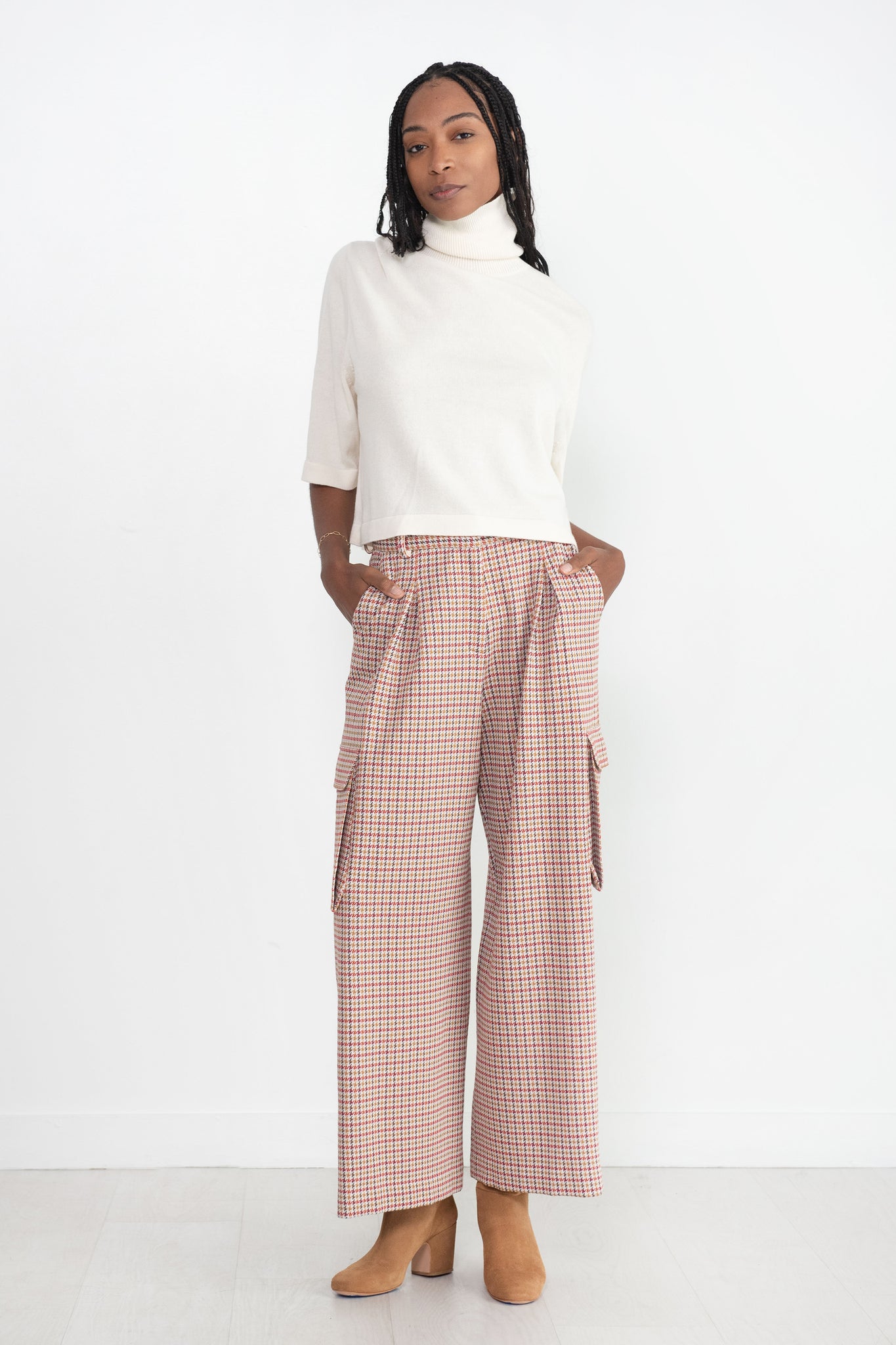 ROSETTA GETTY - Pleated Cargo Pant, Houndstooth