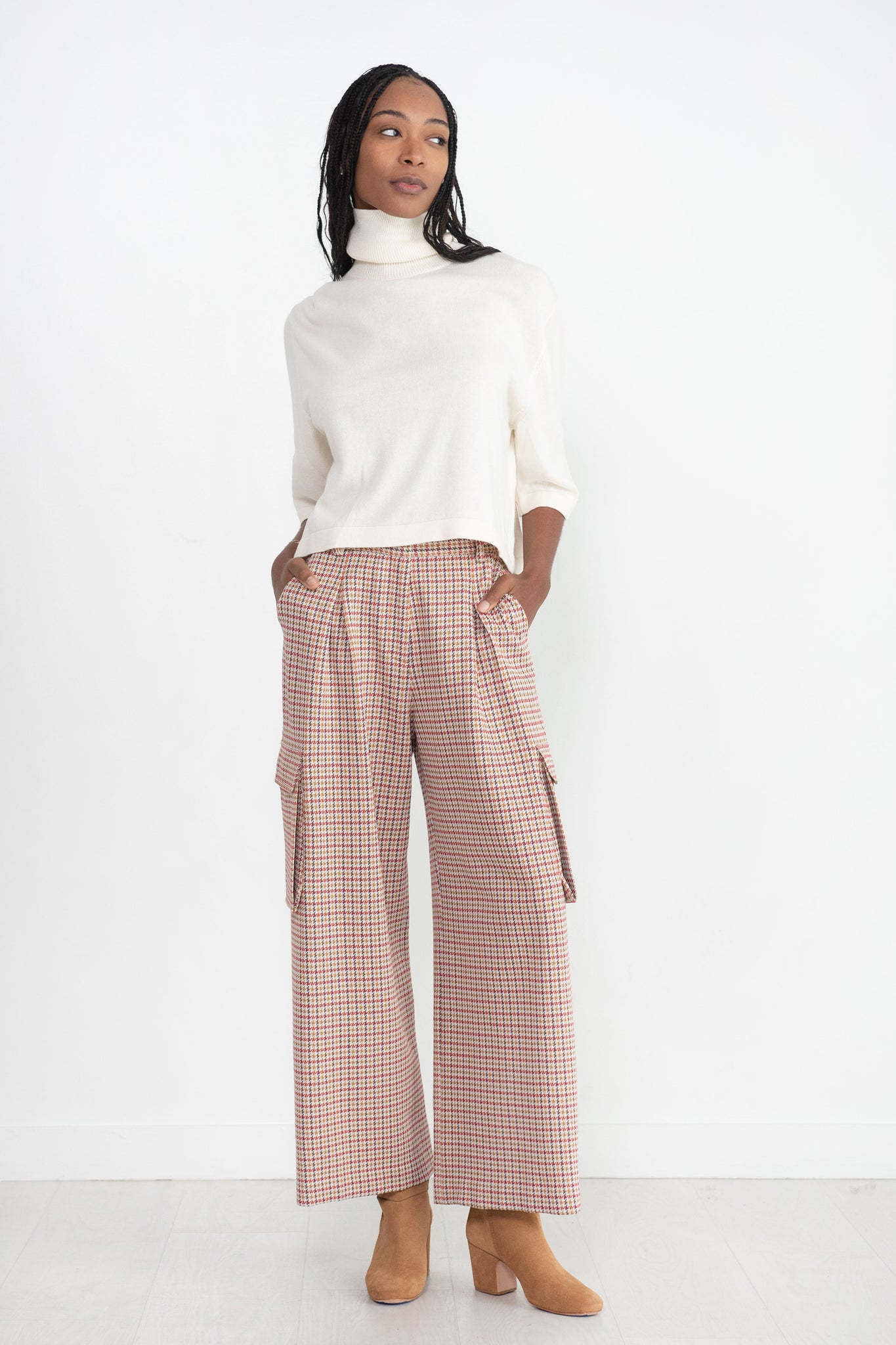 ROSETTA GETTY - Pleated Cargo Pant, Houndstooth