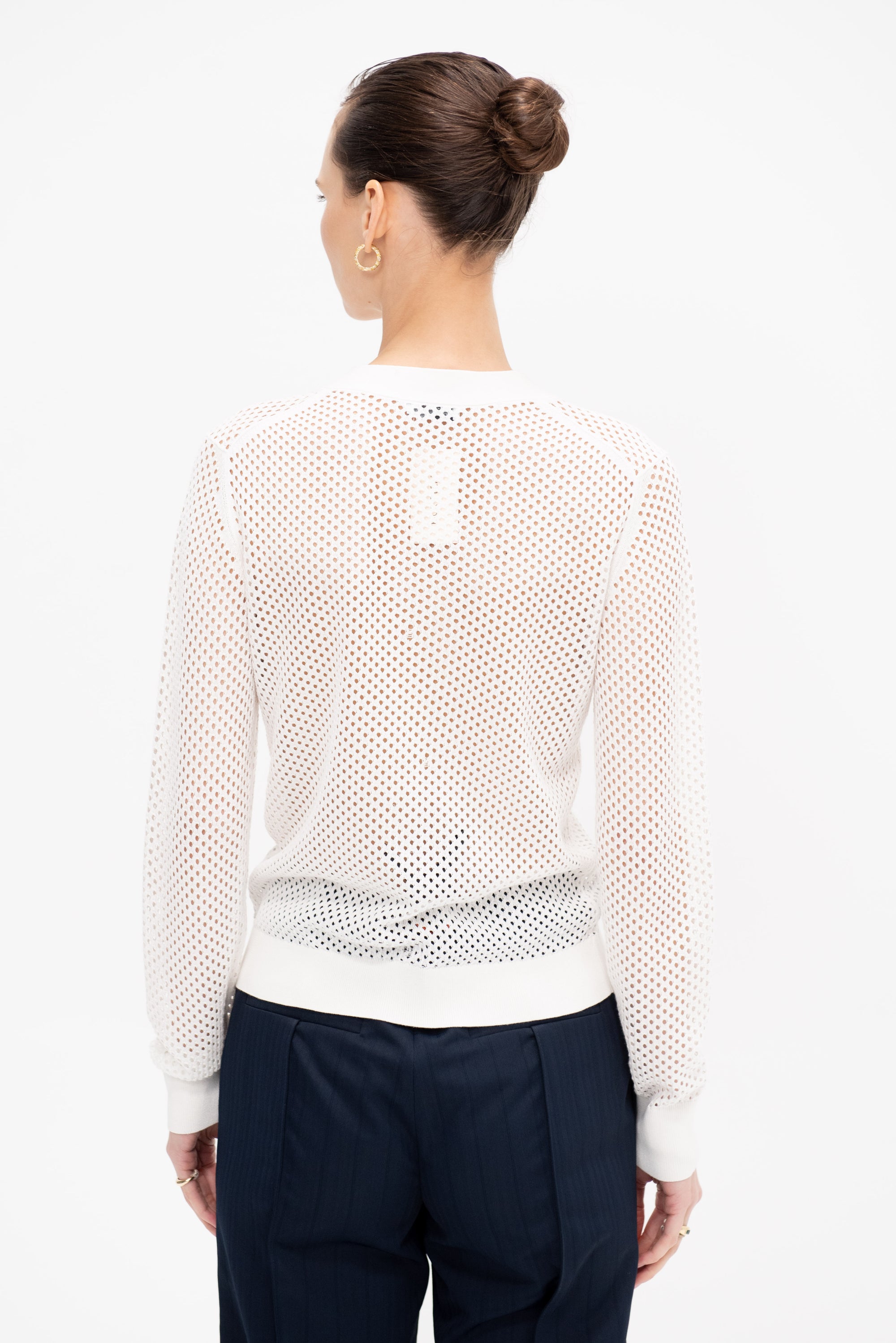 Mesh Pointelle Cardigan, White