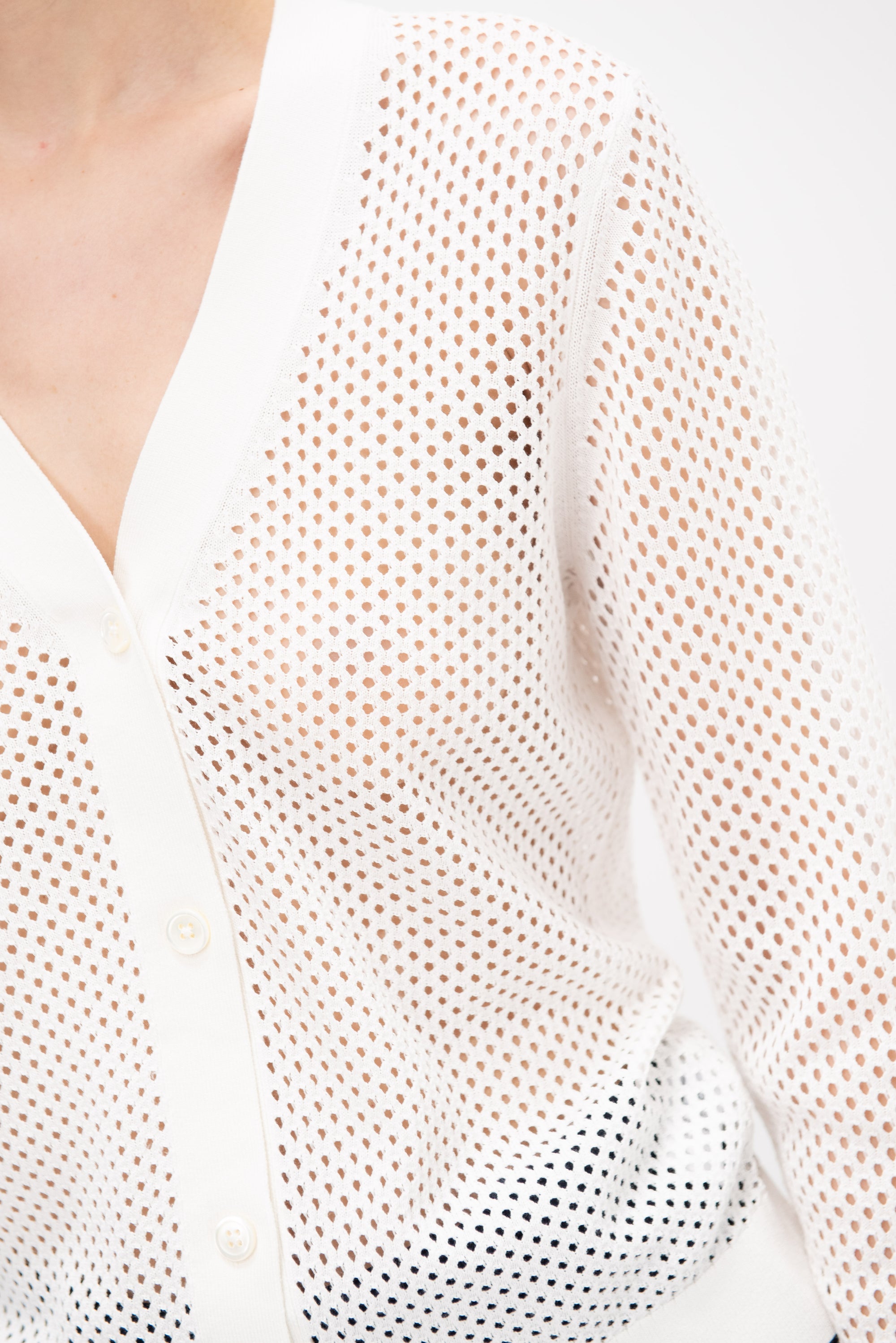 Mesh Pointelle Cardigan, White