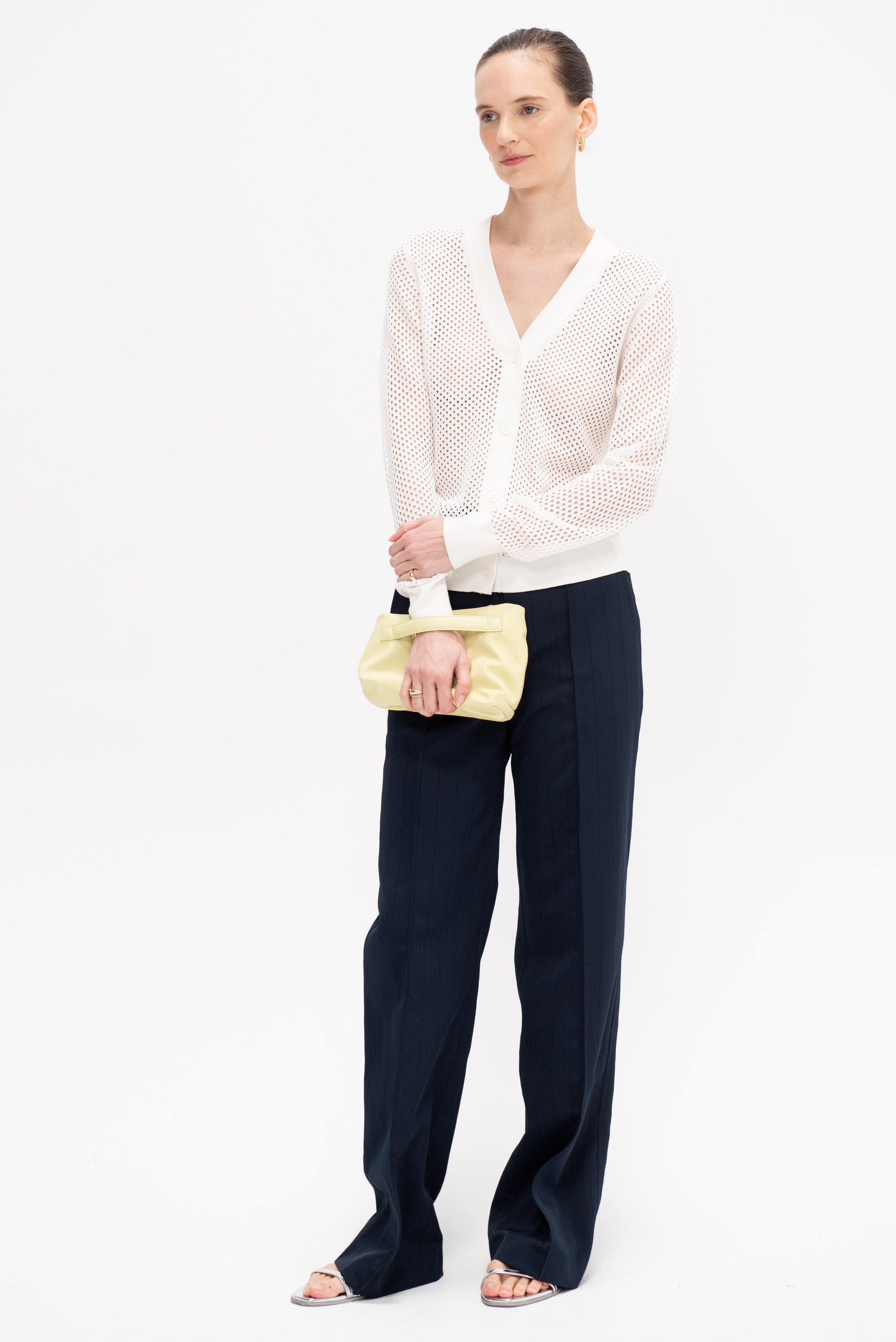 Mesh Pointelle Cardigan, White