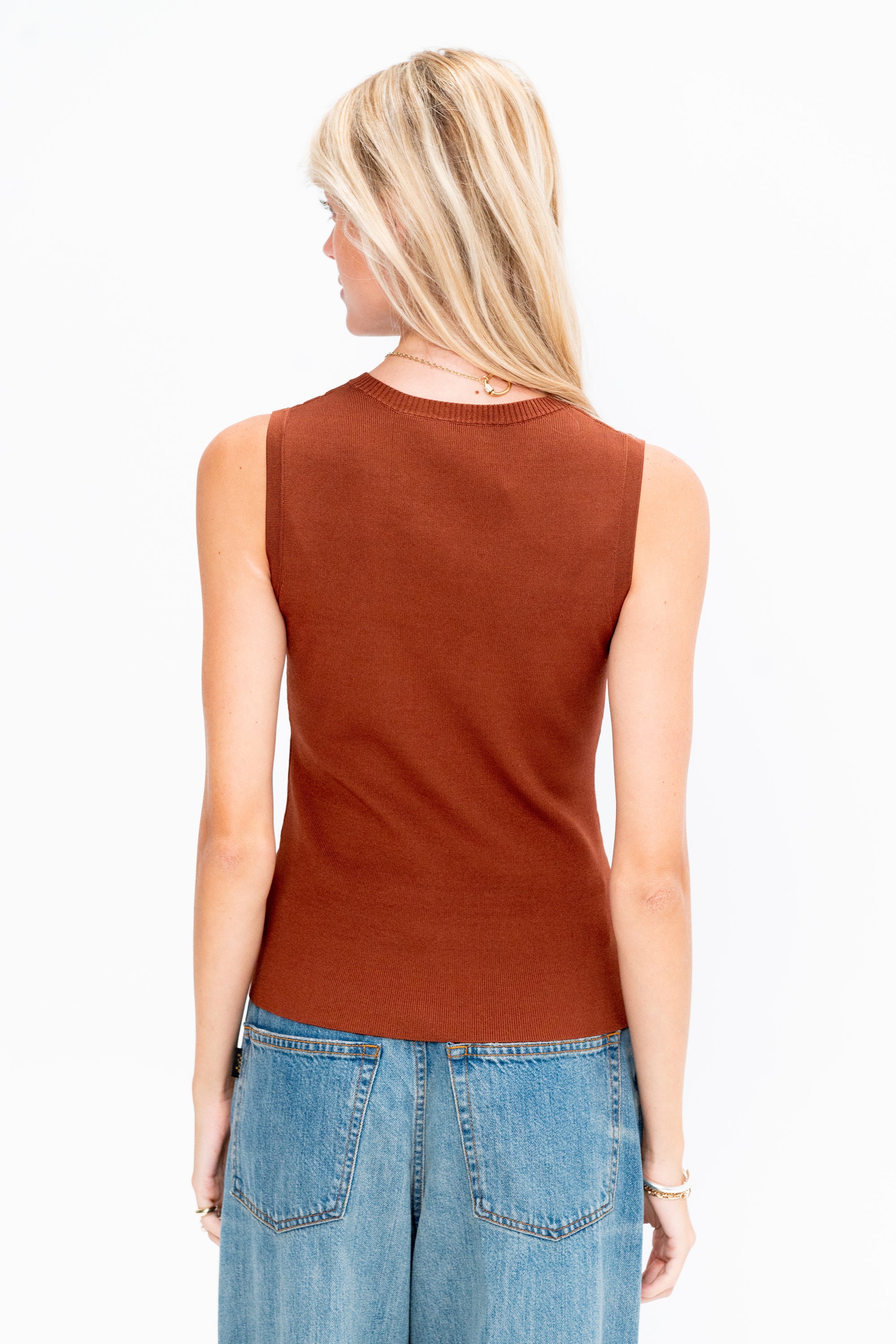 Ribbed Sweater Vest, Sepia