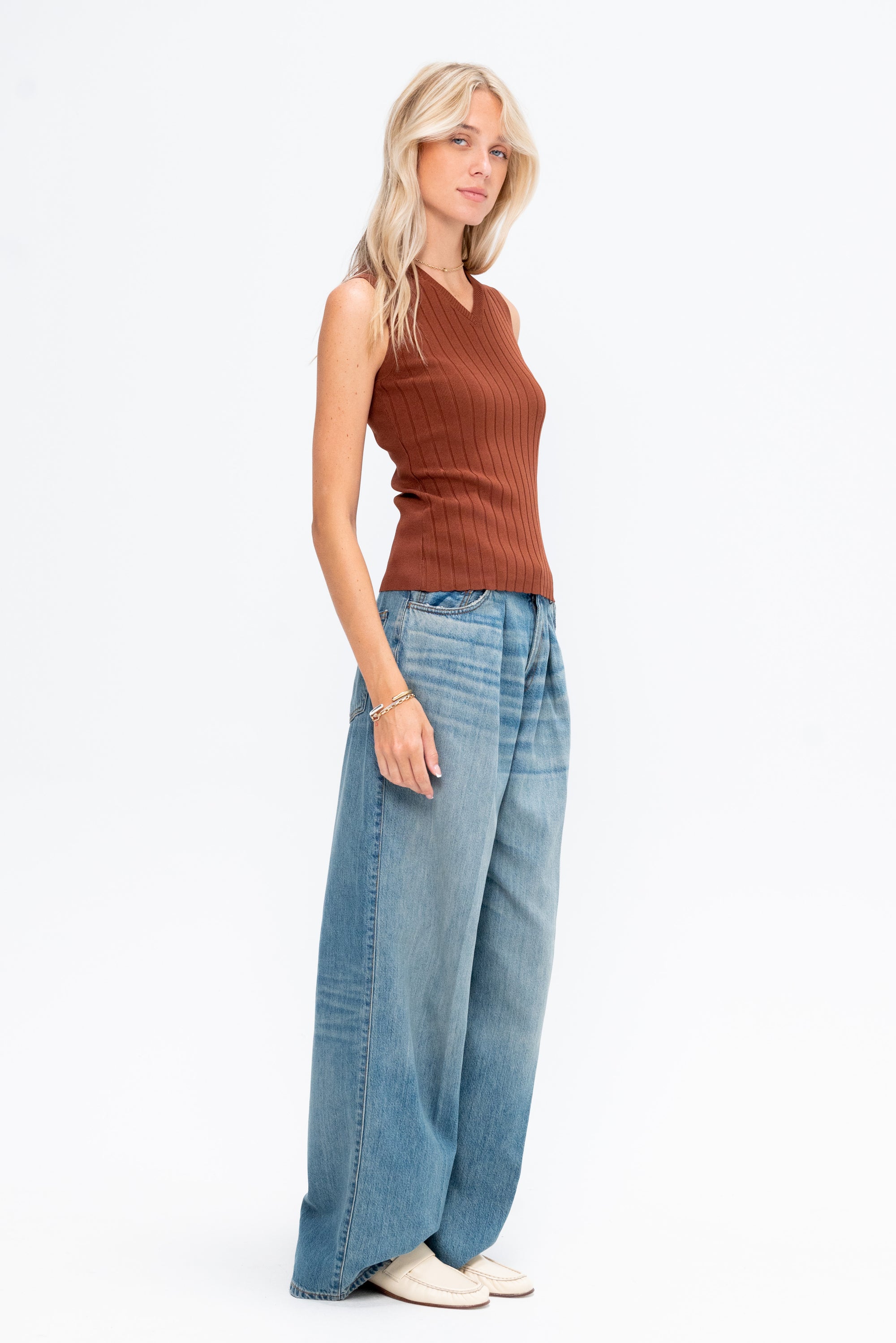 Ribbed Sweater Vest, Sepia