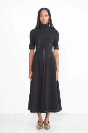 ROSETTA GETTY - Zip Up Short Sleeve Dress, Black