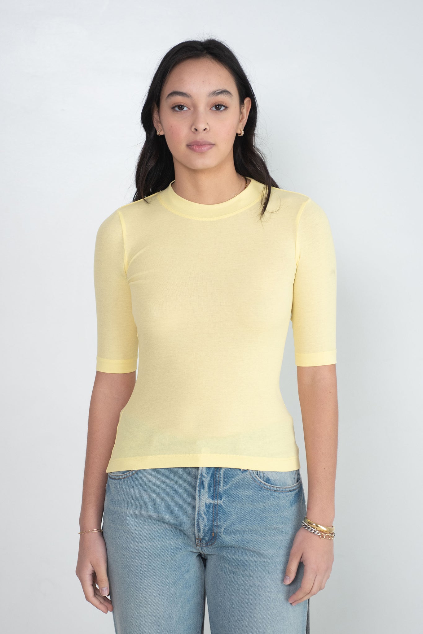 ROSETTA GETTY - Cropped Sleeve T-Shirt, Lemon